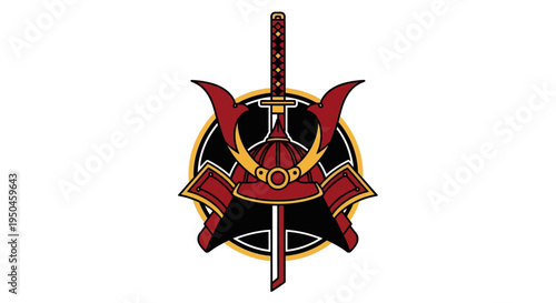 Samurai Helmet and Sword Emblem