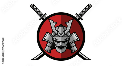 Samurai Warrior Helmet and Crossed Swords Emblem - Japanese Warrior Icon