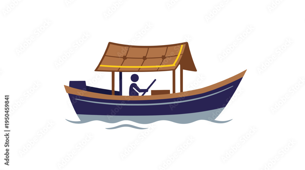 Fototapeta premium Traditional thai boat floats with passenger on water waves.