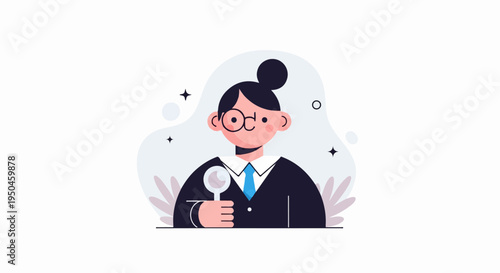 Flat illustration of a person with a magnifying glass examining something