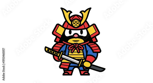 Cute Samurai Cartoon Character Holding Katana Sword