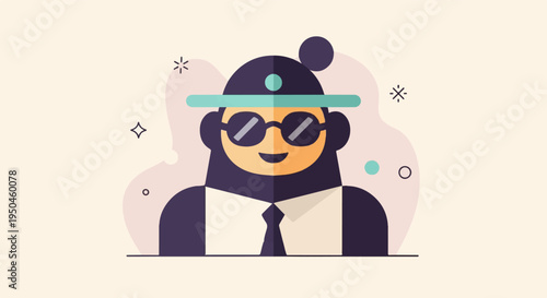 Flat style cartoon character wearing hat and sunglasses
