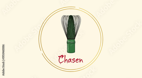 Japanese Chasen Bamboo Whisk for Matcha Tea Preparation in Circle Frame