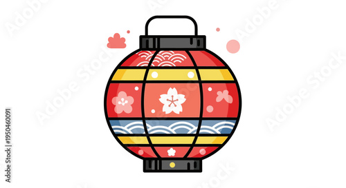 Japanese Lantern with Cherry Blossoms and Wave Pattern