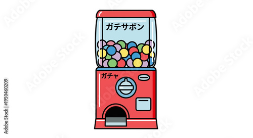 Red Gachapon Vending Machine Filled with Colorful Capsules, Japanese Toy Dispenser