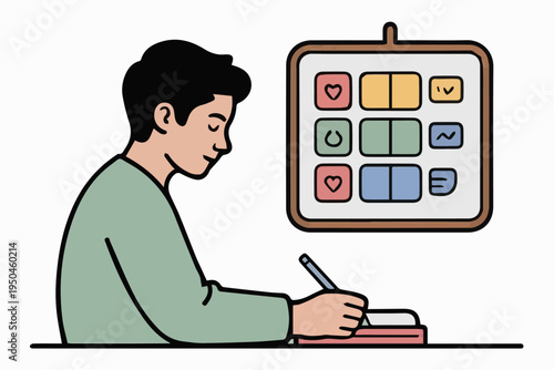 human journaling emotions while AI mood chart appears