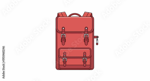 Red Leather Backpack, Vintage Style, School Bag, Travel Accessory, Minimalist Design