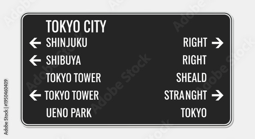 Tokyo City Street Signpost with Directions to Shinjuku, Shibuya, Tokyo Tower, Ueno Park