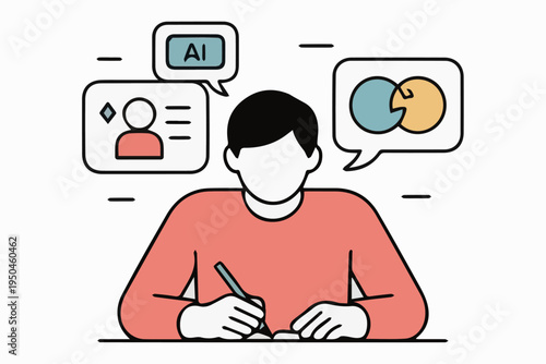 human writing article while AI suggestion bubbles appear