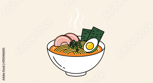 Delicious Ramen Bowl with Egg, Pork, Seaweed, and Green Onions