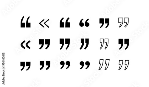 Minimal Quote Mark Icon Set. Quotation Marks Symbol Collection Vector Illustration