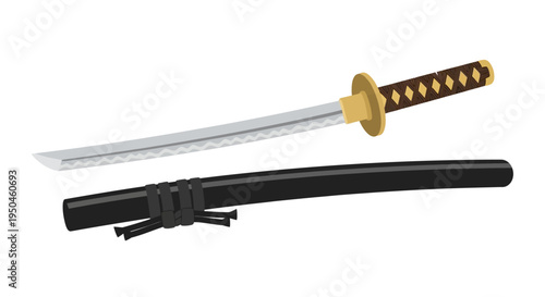Japanese Katana Sword and Scabbard, Traditional Samurai Weapon Illustration