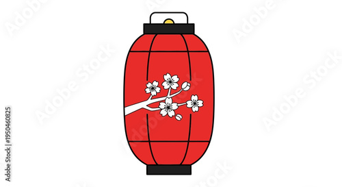 Red Japanese Lantern with Cherry Blossoms - Traditional Asian Decoration