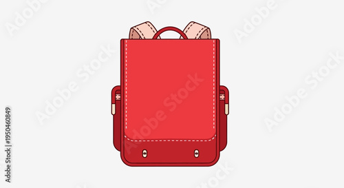Red Japanese Randoseru Backpack - Traditional School Bag Illustration