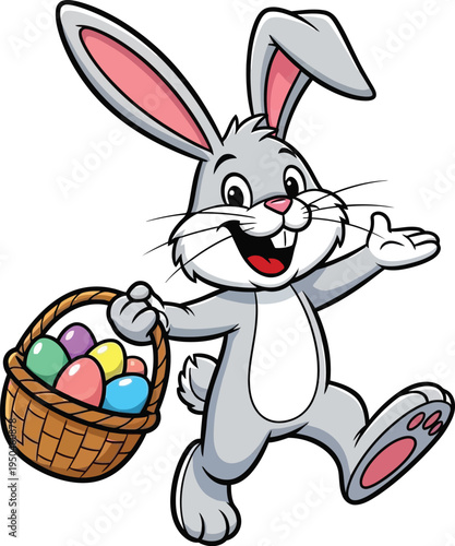 Easter bunny holding colorful eggs in vector illustration for spring celebrations
