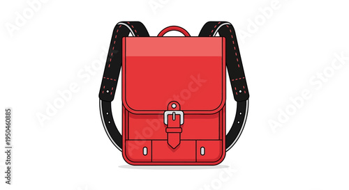 Red School Backpack, Vintage Satchel Bag, Back to School, Isolated on White