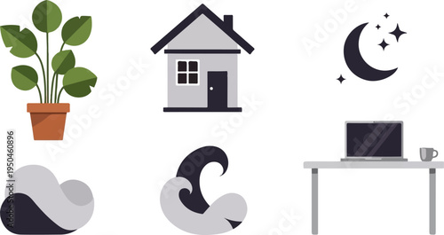 Still life of household items and nature symbols