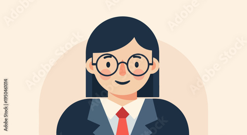 Stylized portrait of a smiling person in glasses wearing a suit and tie