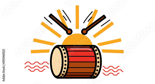 Sunrise Drum Beat: Festive Morning Rhythm with Drumsticks and Sun Rays