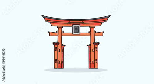 Traditional Japanese Torii Gate Illustration, Pixel Art Style