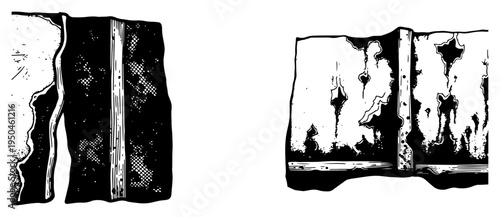 Abstract high contrast grunge textures of peeling paint or weathered surfaces