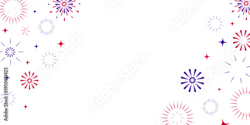 4 July celebration banner. Red and bue firework on white background. America patriotic card. Vector illustration