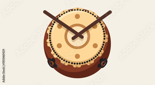 Japanese Taiko Drum Clock Face Illustration
