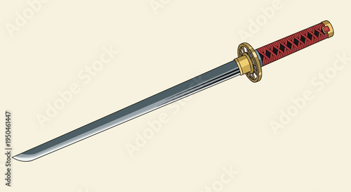 Japanese Katana Sword with Red Handle and Scabbard, Traditional Samurai Weapon