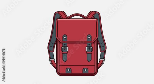 Retro Red Backpack, Vintage School Bag, Leather Satchel Style, Front View
