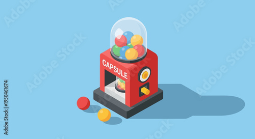 Retro Gumball Machine with Colorful Balls on Blue Background