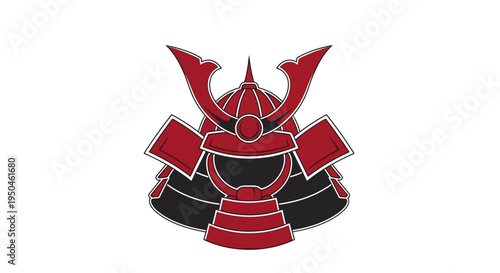 Samurai Helmet Emblem, Japanese Warrior Symbol, Red and Black