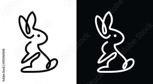 Minimalist rabbit outline logo design on contrasting backgrounds.