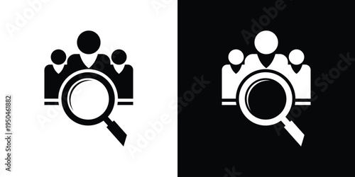 People search icon with magnifying glass representing recruitment and human resources.