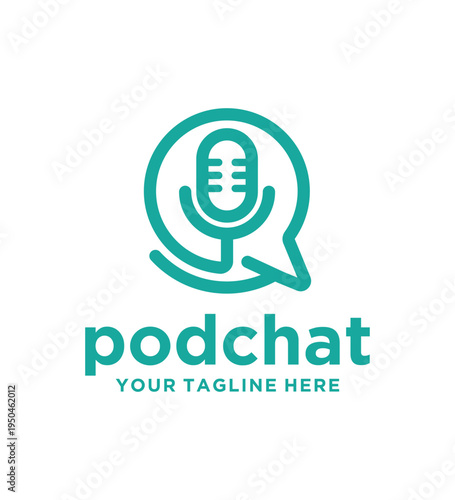 Podchat Logo Design Modern Microphone in Speech Bubble Concept.