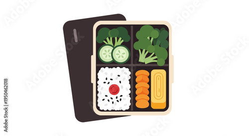 Healthy Bento Box Lunch with Rice, Broccoli, Cucumber, and Egg