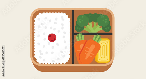 Healthy Bento Box Lunch: Rice, Broccoli, Carrots, and Egg