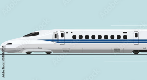 High-speed bullet train moving fast on a light blue background, vector illustration