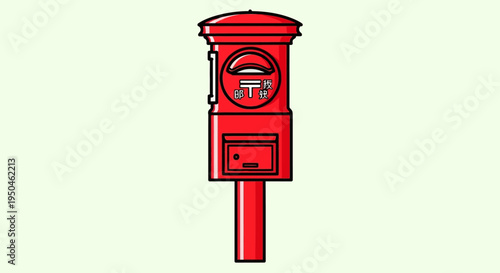 Red Japanese Mailbox Post Box Isolated on Light Green Background