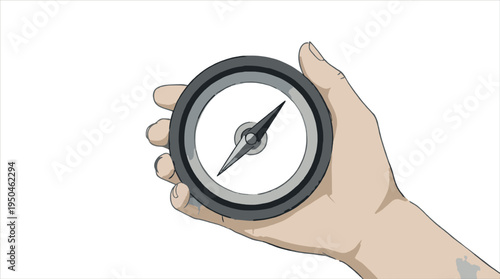 Hand holding a compass, introspection and guidance symbol.