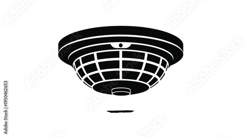 Solid black icon of a round smoke alarm with a protective grille, an essential device for detecting fire and ensuring safety.