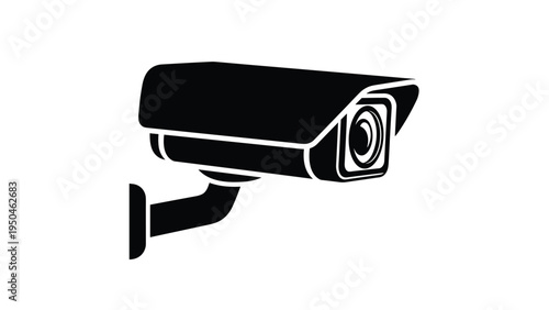 Black glyph icon of a bullet-style security camera mounted on a wall bracket for surveillance and video monitoring purposes.