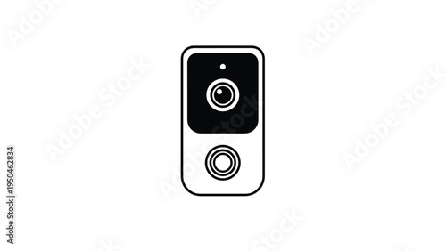Minimalist icon of a smart doorbell with an integrated camera and a push button for modern home security and communication.