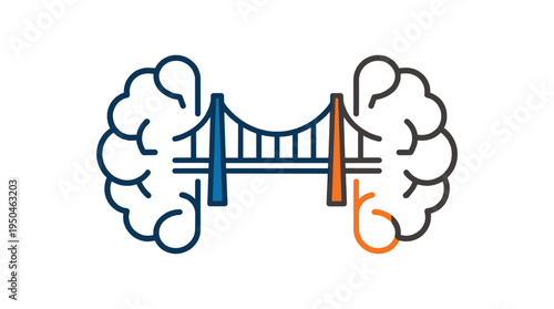 Brain bridge connecting creative and logical thinking vector icon