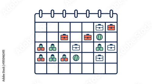 Work meetings and playdates schedule on calendar flat vector icon