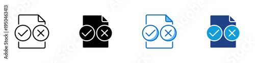 Approval Document Multiple Style Icon Design Vector - Document with check and cross marks representing decision record, approval status, and verification workflow