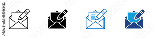 Compose Email Multiple Style Icon Design Vector - Envelope with pencil representing email composition, message writing, and digital correspondence creation