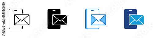 Email Phone Multiple Style Icon Design Vector - Envelope over smartphone representing email composition, message editing, and communication workflow