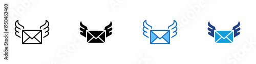 Fast Mail Multiple Style Icon Design Vector - Envelope with wings representing rapid email delivery, instant messaging speed, and accelerated communication service