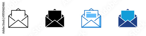 Open Envelope Multiple Style Icon Design Vector - Opened envelope representing incoming message access, email reading action, and communication content review
