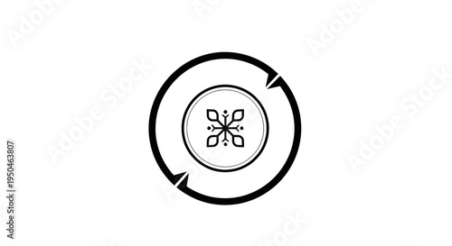 Circular Icon with Snowflake and Arrows: Cold Cycle, Winter, Recirculation